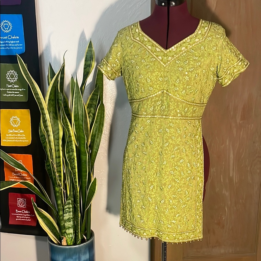 Gorgeous Light Green Embroidered Crop Top with mirrors and embroidery